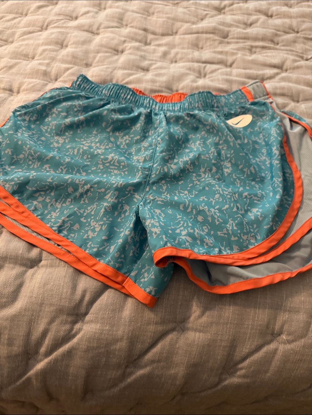 Nike Teal Athletic Shorts with Orange Trim